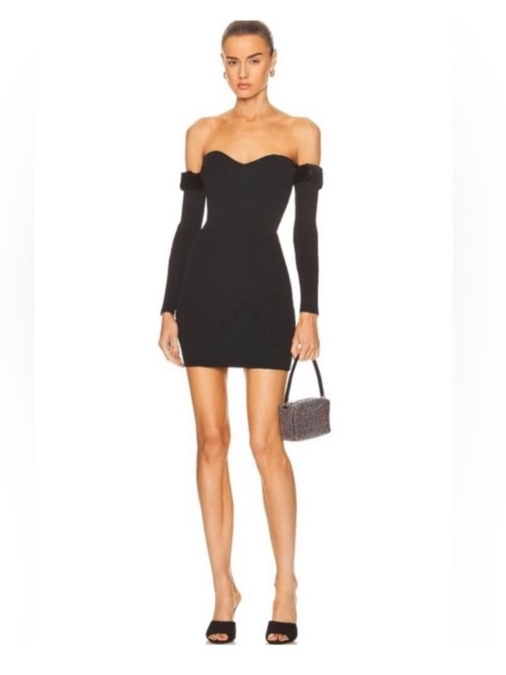 New with Tags STAUD Josee Mini Dress with Fur Sleeves